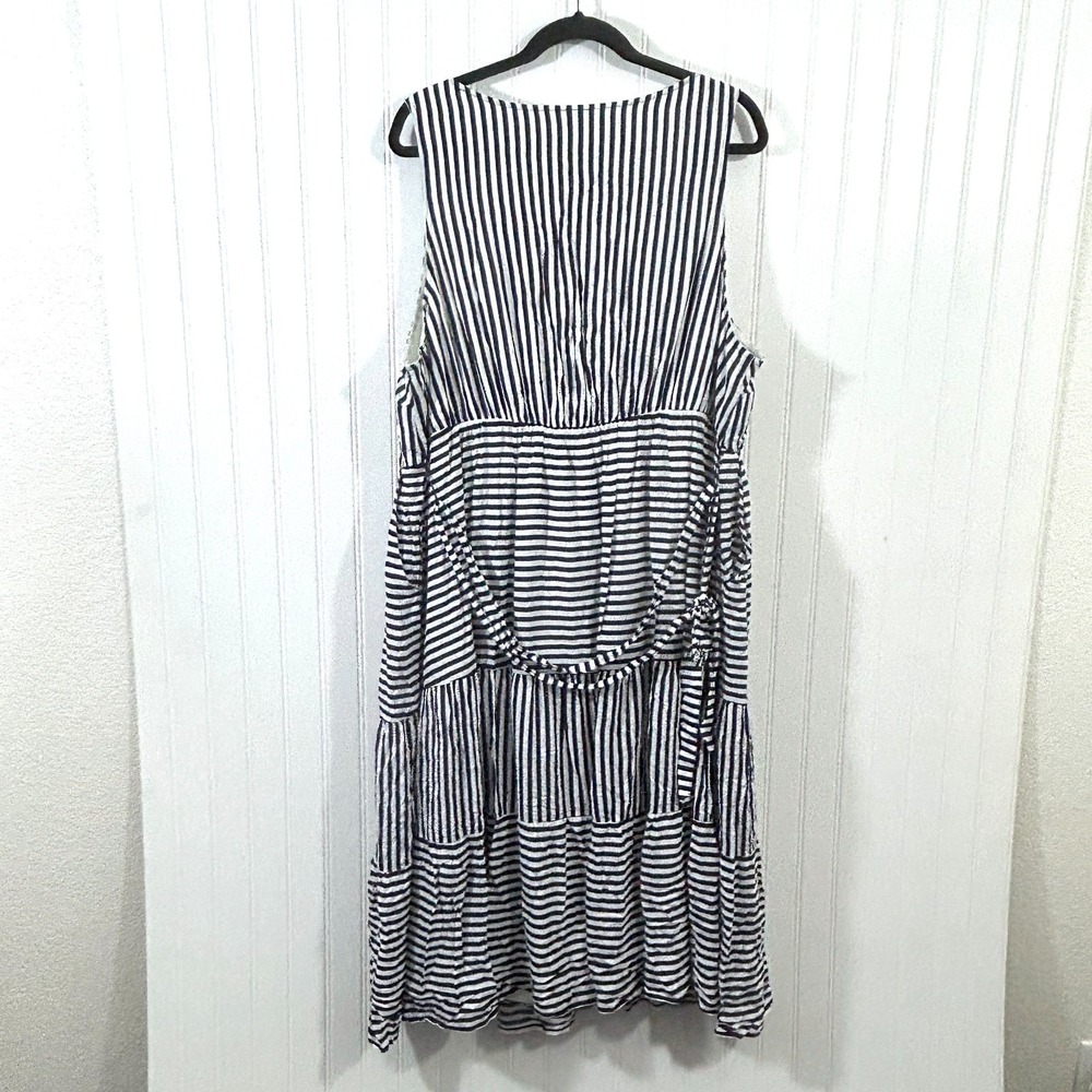 Torrid Midi Dress Navy Blue White Stripe Challis V Neck Self Tie Tiered Size 3X - Picture 6 of 6